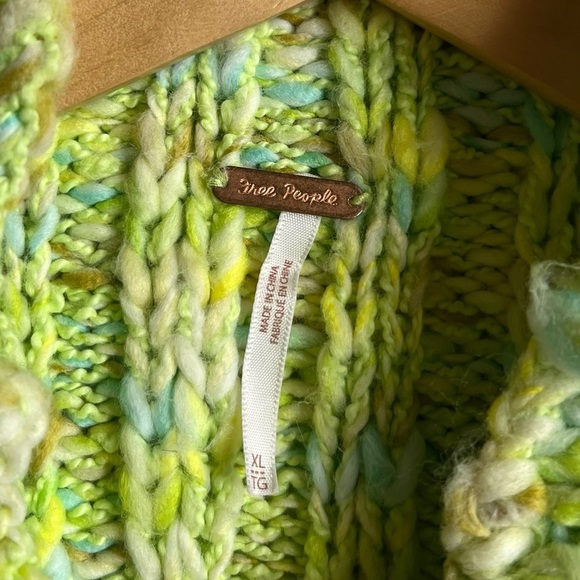 Free People Green Confetti Oversized Chunky Sweater Size XL - Picture 7 of 10